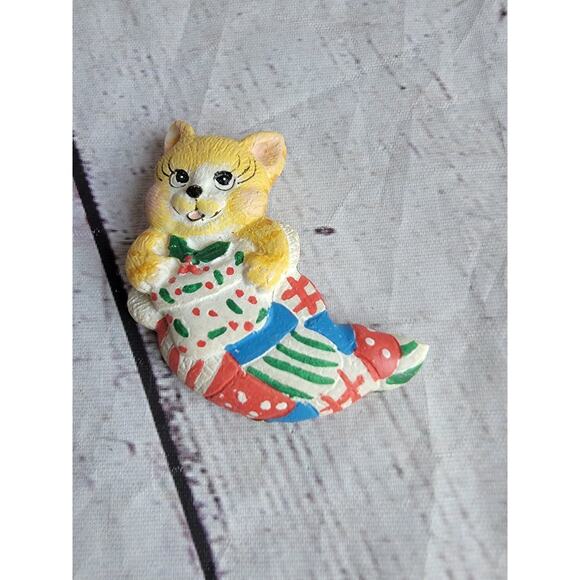 Ginger Orange Cat Kitten In Stocking Magnet Chr8stmas Vintage - Picture 1 of 5